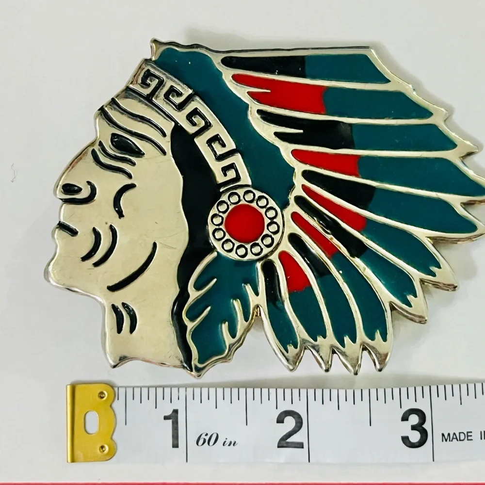 Native American Chief in headress belt buckle